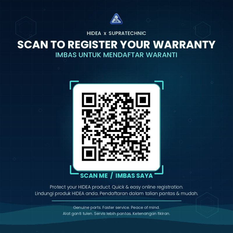 QR code: scan to register your HIDEA warranty / Imbas untuk mendaftar waranti