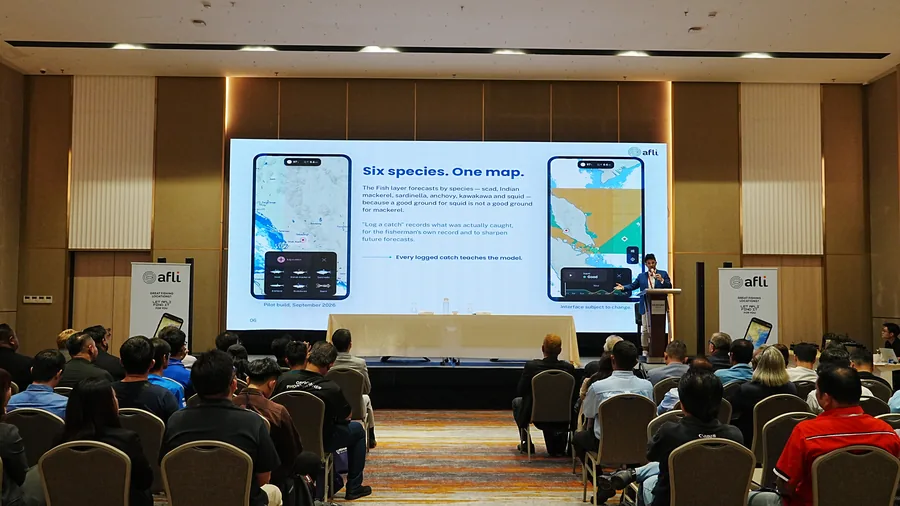 Afli app shown on screen to the room